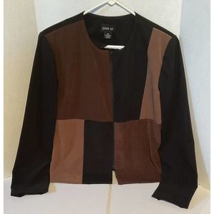 Leslie Fay Womens Blazer Zippered Size 12P Brown Checkered Front‎ Lined